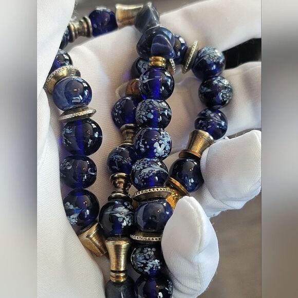 Necklace Blue Glass Beads & Metal Beads Bohemian Handmade Necklace #442 - Picture 13 of 15